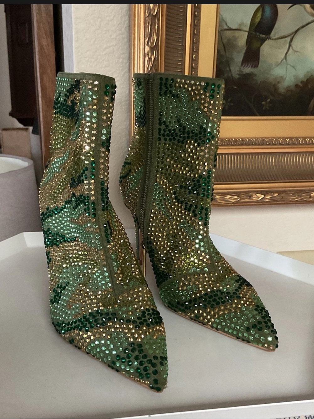 KURT GEIGER BELGRAVIA CRYSTAL EMBELLISHED ANKLE BOOT GREEN SIZE 36.5 US 6.5 NWOT